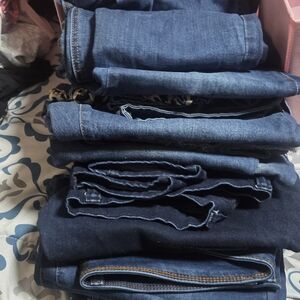 Stack Of 7 Dark & Medium Blue Denim Jeans Size 18